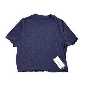 NWT | Avanova Blue Sheer Sparkly Metallic Mesh Short Sleeve Crop Top | XL